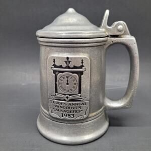Vtg Carson Pewter St. Joes Vancouver Sausagefest Beer Mug Stein Flip Lid 1983 6"
